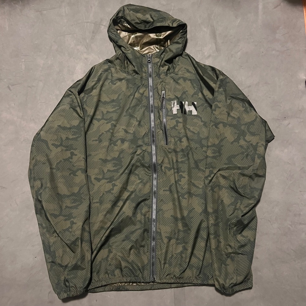 Helly Hansen Belfast Packable Windbreaker Jacket Mens 2XL Green Camo Hooded